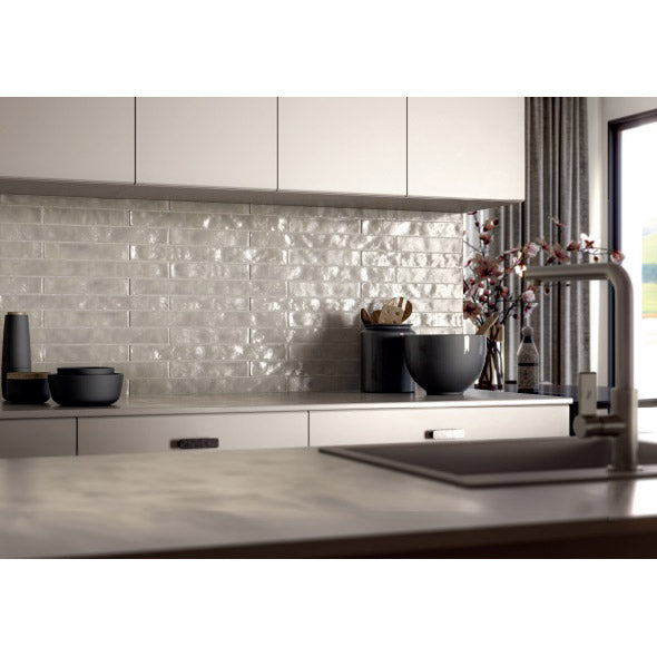 Cifre Ceramica - Lula 2" x 20" Ceramic Tile - Ivory Installed