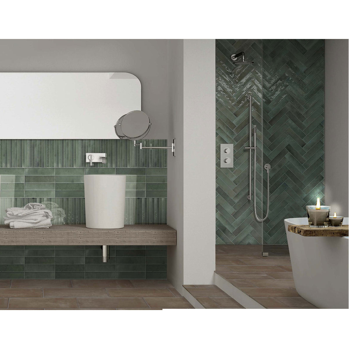 Cobsa - Homey Series 3 in. x 10 in. Porcelain Subway Tile - Forest Bathroom Install