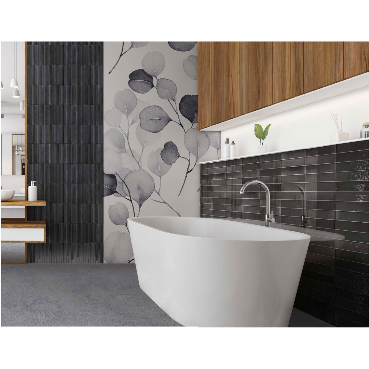 Cobsa - Homey Series 3 in. x 10 in. Porcelain Subway Tile - Licorice Installed