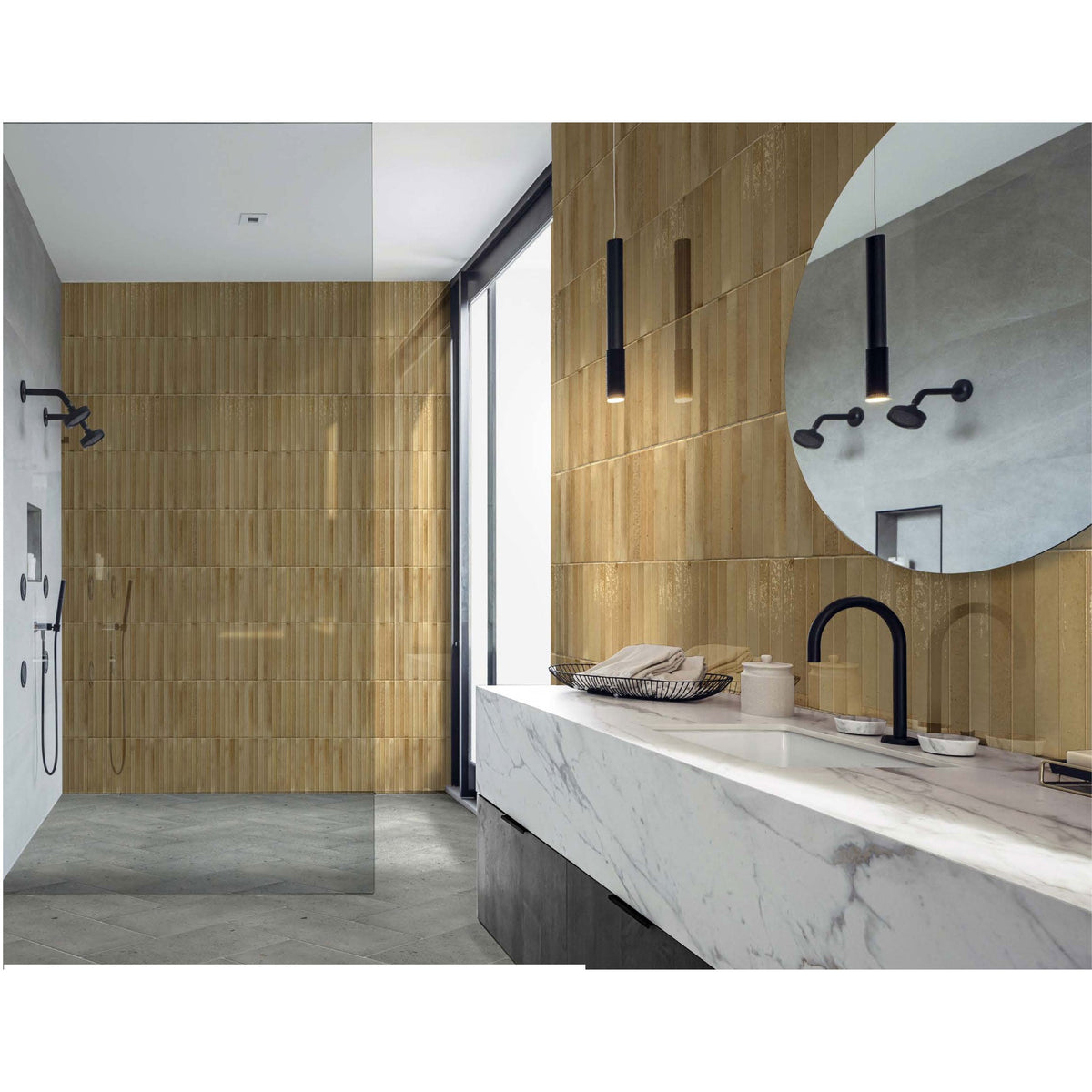 Cobsa - Homey Series 5 in. x 10 in. Porcelain Subway Tile - Curry Bathroom Install