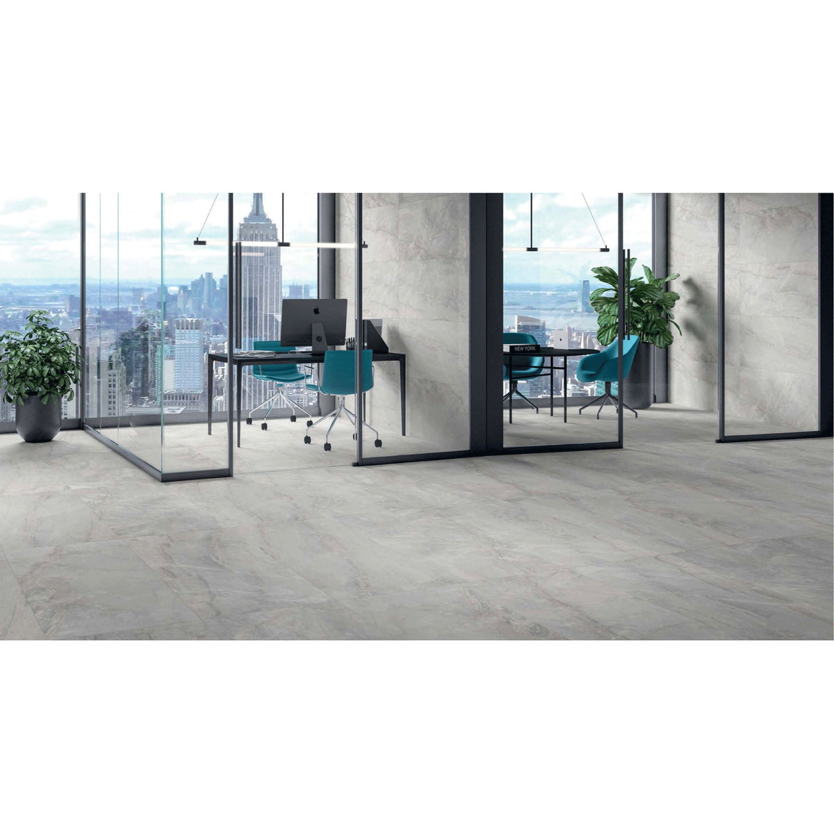 Cobsa - Sylvia Series 12 in. x 24 in. Rectified Porcelain Tile - Polished Light Grey Installed