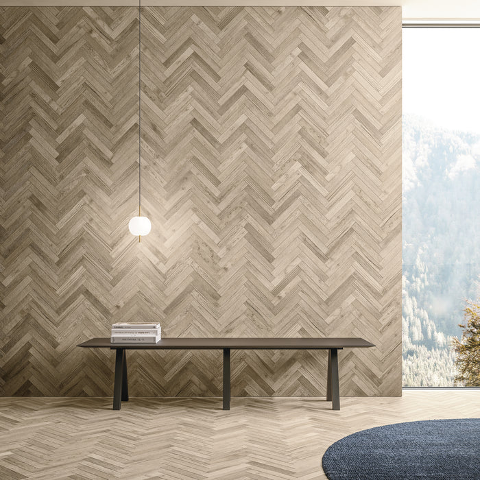 Tesoro - Cortina Collection - 10 in. x 60 in. Porcelain Tile - Natural Room Scene herringbone
