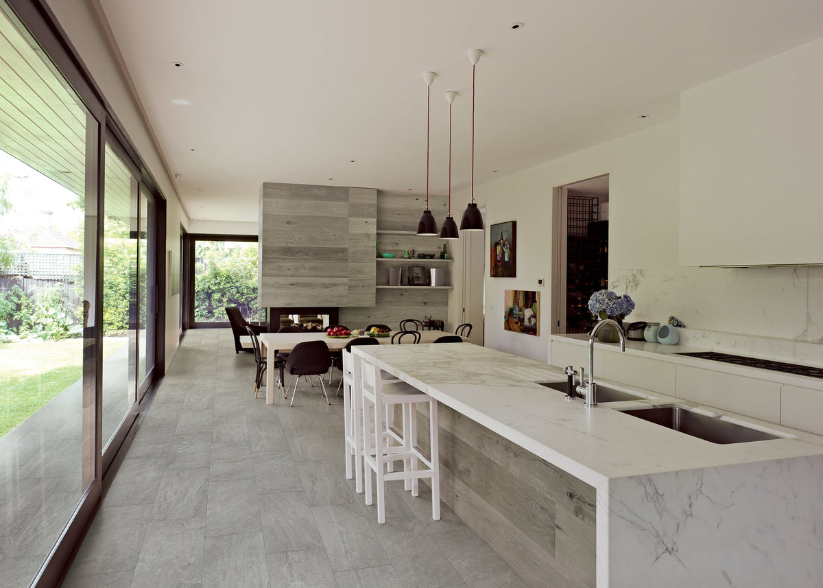 Tesoro - Cosmos Series - 12 in. x 24 in. Textured Porcelain Tile - Cemento floor installation