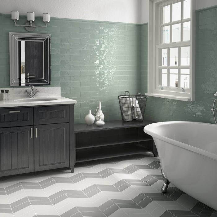 Mosaic & Tile Depot - Cottage 3" x 12" Ceramic Tile - Jade wall installation