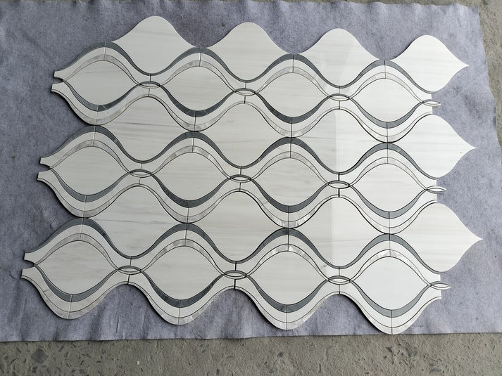 MM Tile and Stone - Dolomite, Bardiglio & Mother of Pearl Marble Polished Waterjet Mosaic