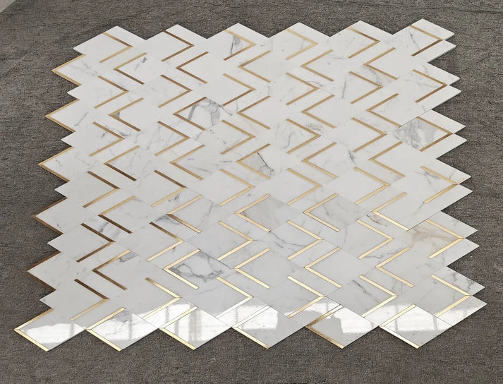 MM Tile and Stone - Statuario & Brass Arrowhead Marble Polished Waterjet Mosaic