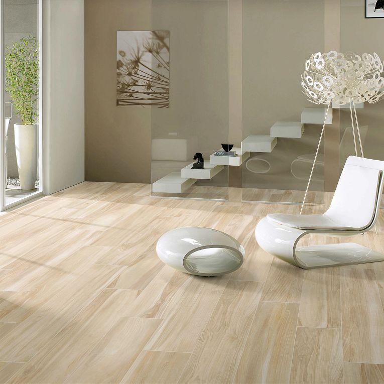 Arizona Tile - Savannah Series - 8&quot; x 40&quot; Wood Look Porcelain Tile - Cream Installed