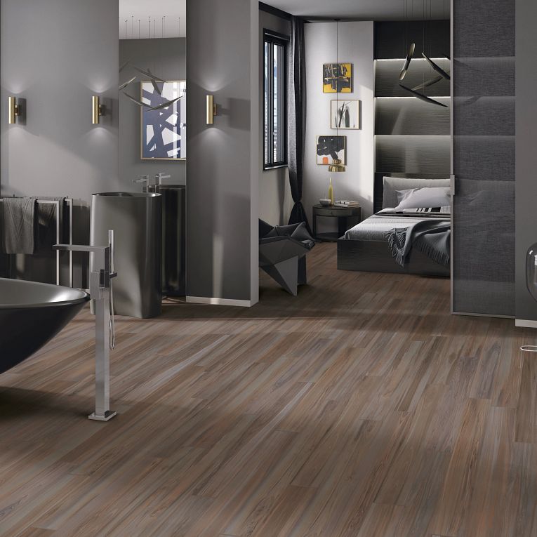 Arizona Tile - Savannah Series - 8&quot; x 40&quot; Wood Look Porcelain Tile - Sepia Installed