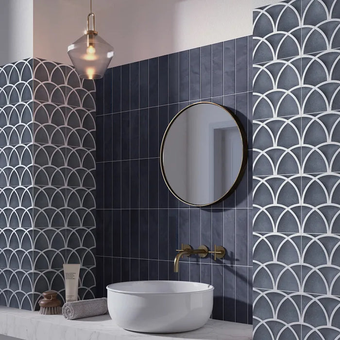 Arizona Tile - Curve 8x8 Matte Porcelain Mosaic - Blue wall installation