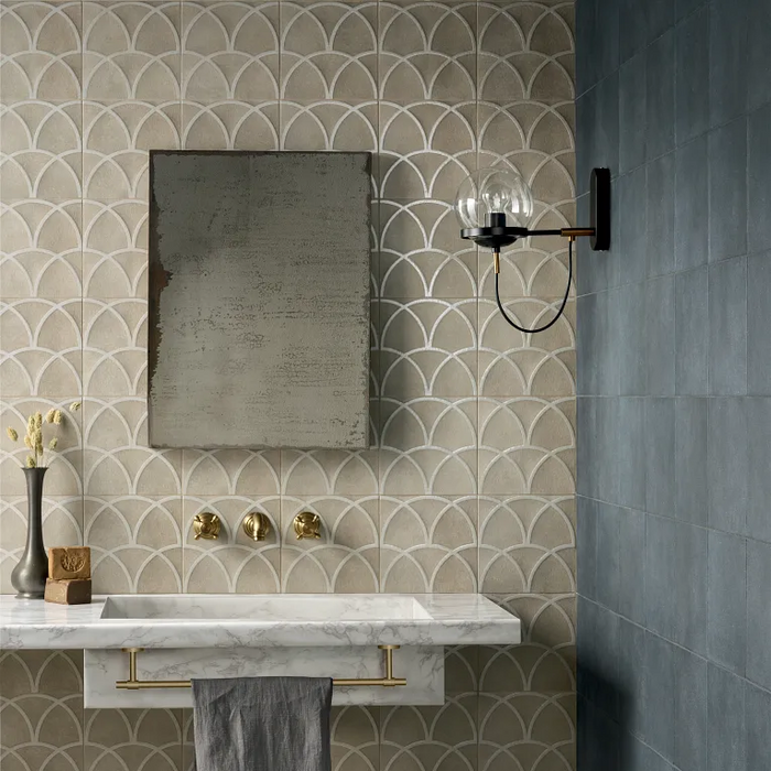 Arizona Tile - Curve 8x8 Matte Porcelain Mosaic - Taupe wall installation