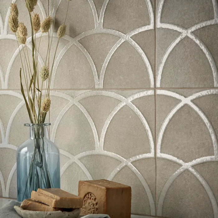 Arizona Tile - Curve 8x8 Matte Porcelain Mosaic - Taupe wall installation