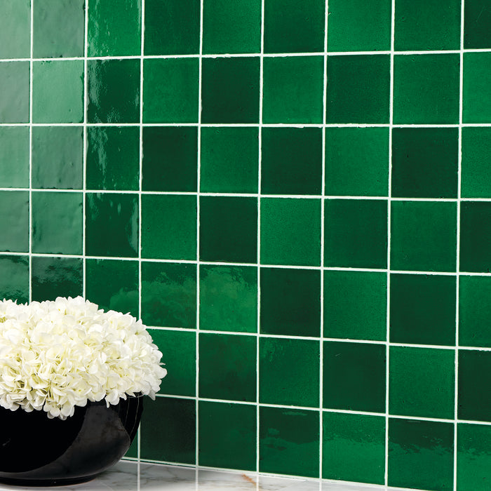 Daltile - Contempee Collection - 4 in. x 4 in. - Handcrafted Glossy Ceramic Wall Tile - Fern Wall Install