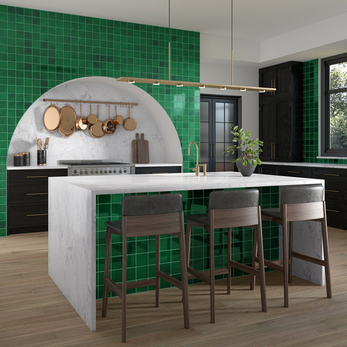 Daltile - Contempee Collection - 4 in. x 4 in. - Handcrafted Glossy Ceramic Wall Tile - Fern Kitchen Install