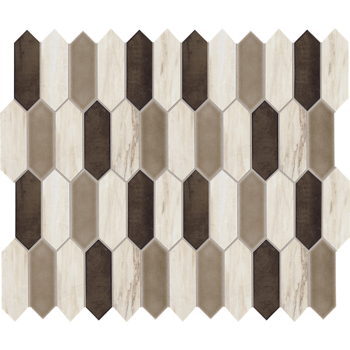 Daltile - Fonte - Picket Mosaic - 2&quot; x 6&quot; - Honed - Pier White Blend