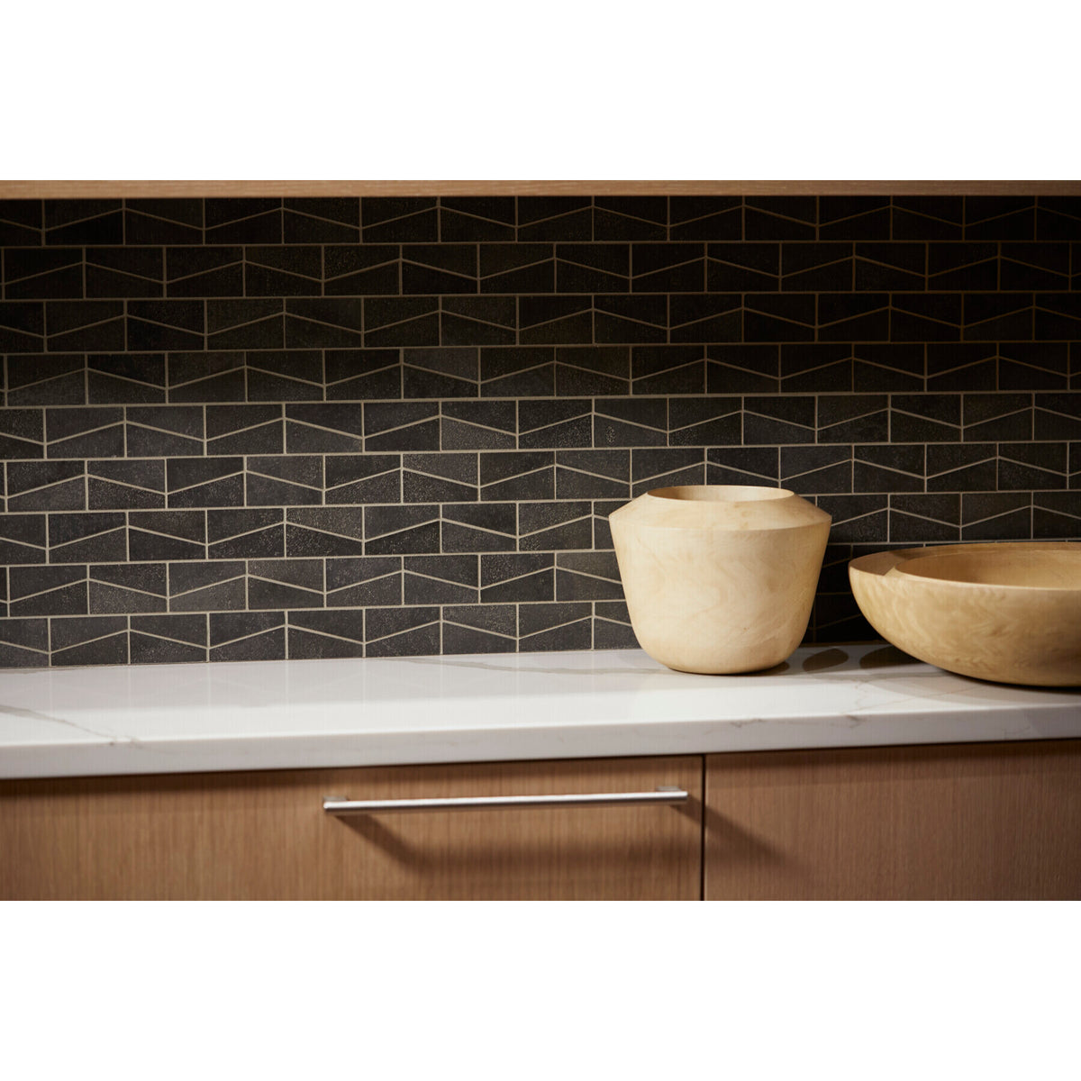 Daltile - Stone A La Mod - Wedge Mosaic - 2&quot; x 3&quot; - Polished - Urban Bluestone Installed