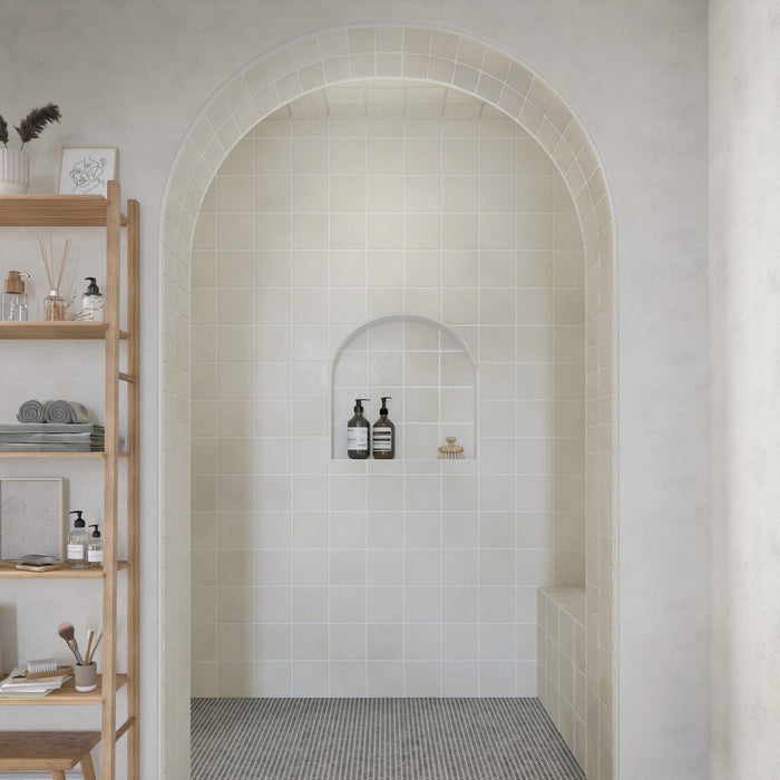 Daltile - Farrier - 5 in. x 5 in. Glazed Ceramic Wall Tile - Andalusian Grey Installed