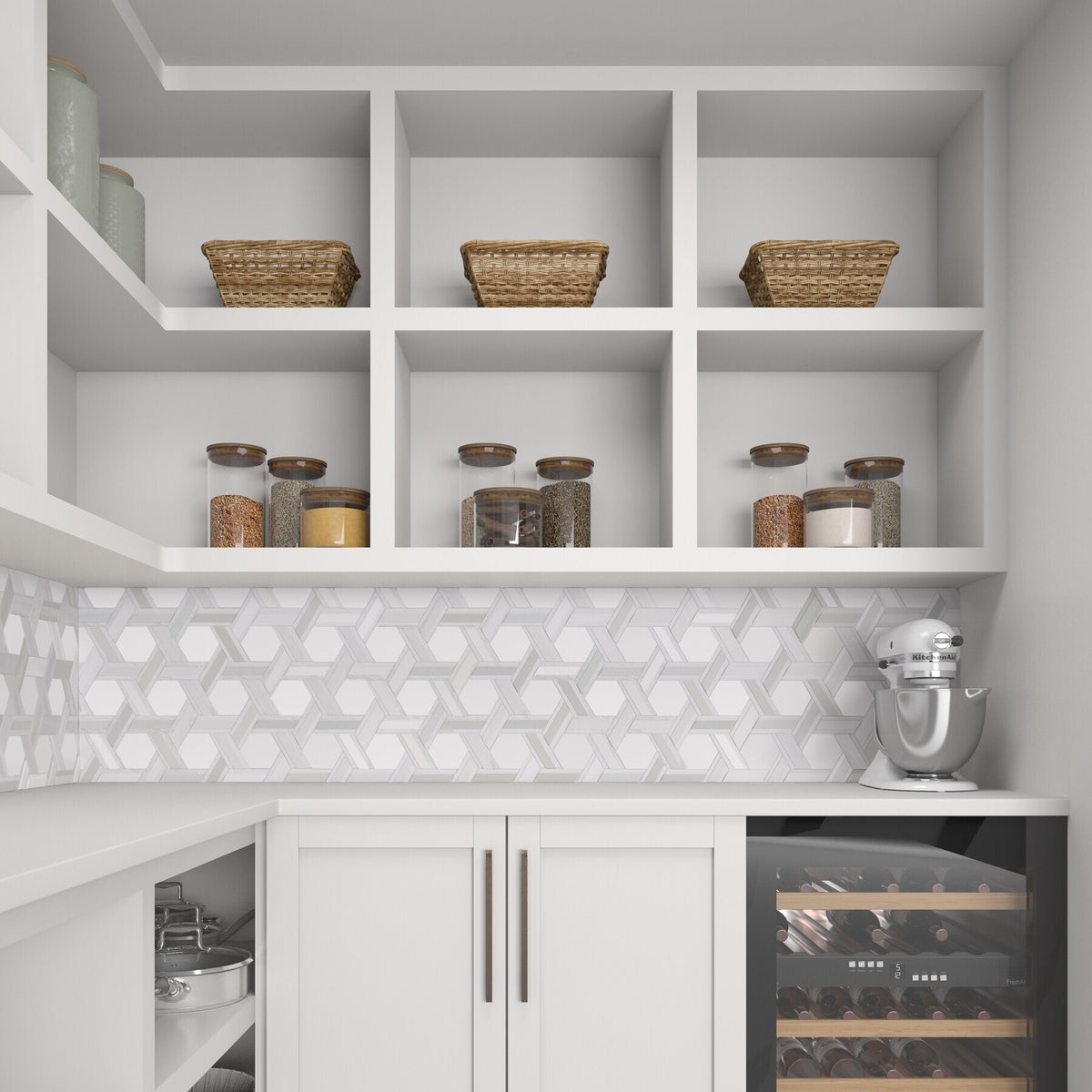 Daltile - Fonte - Rotating Hexagon Mosaic - Honed - Nautical Grey Blend Installed