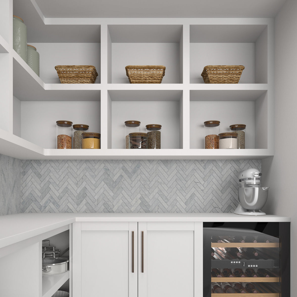 Daltile - Fonte - Herringbone Mosaic - 1&quot; x 4&quot; - Honed - Heather Harbor Installed