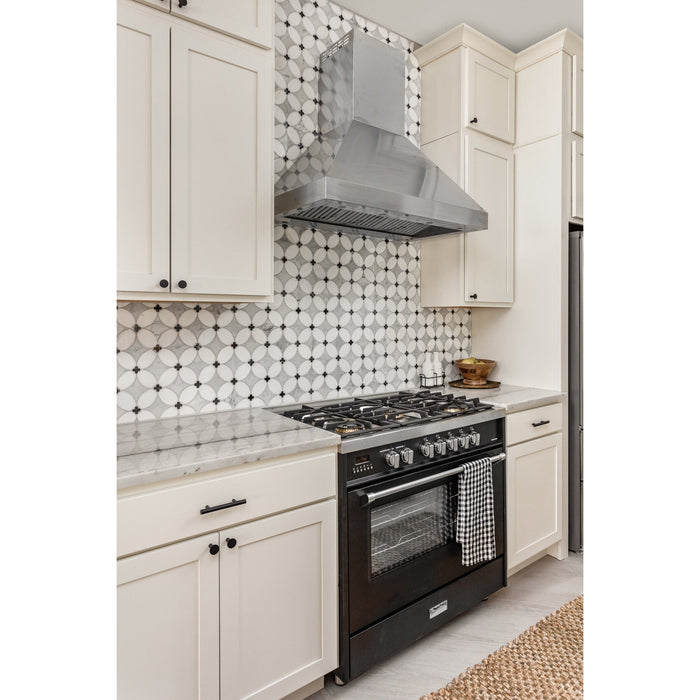 Daltile - Lavaliere Petal Mosaic - LV21 Carrara/Thassos/Black Antique Mirror Installed