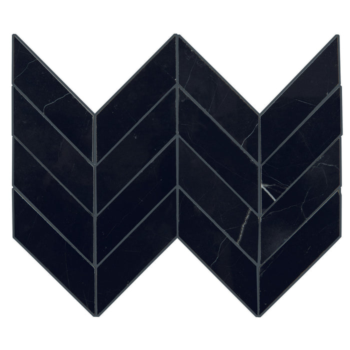 Daltile - Pietra Divina 1.5 in. x 5 in. Chevron Mosaic - Nero Marquina Polished