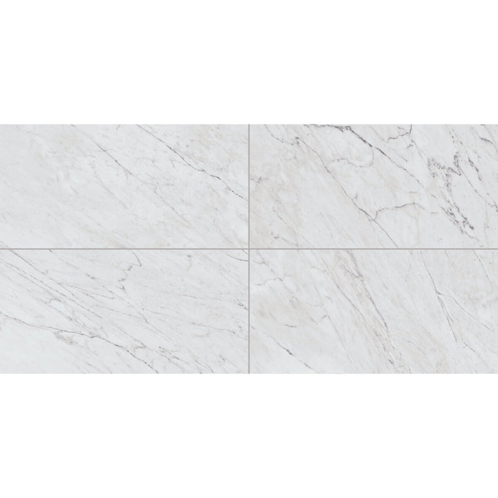 Daltile Marble Attache Lavish 12 in. x 24 in. Colorbody Porcelain Tile - Polished Diamond Carrara Variation