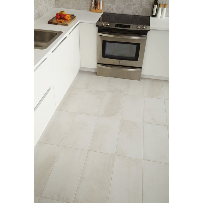 Daltile - Modern Hearth - 12 in. x 24 in. Glazed Porcelain Tile - White Ash Installed