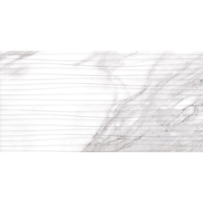 Daltile - Perpetuo - 12 in. x 24 in. Glazed Ceramic Wave Wall Tile - Brilliant White