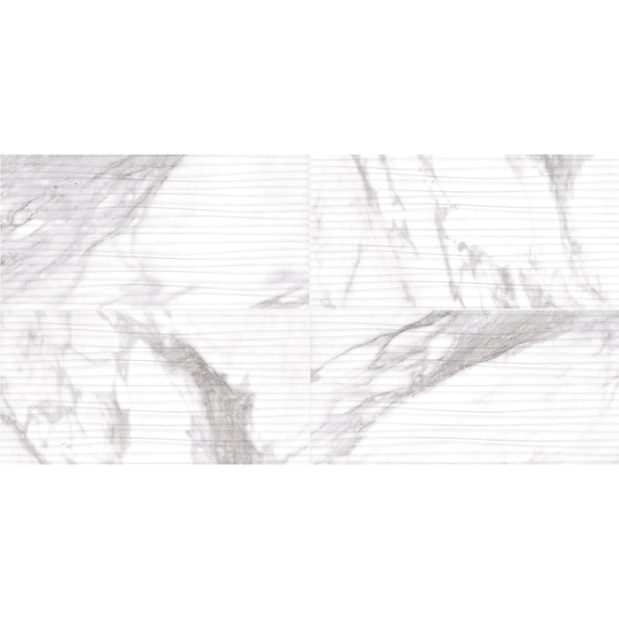 Daltile - Perpetuo - 12 in. x 24 in. Glazed Ceramic Wave Wall Tile - Brilliant White Variation