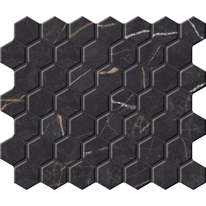 Daltile - Perpetuo - 1 1/2 in. Glazed Ceramic Hexagon Mosaic - Infinite Black