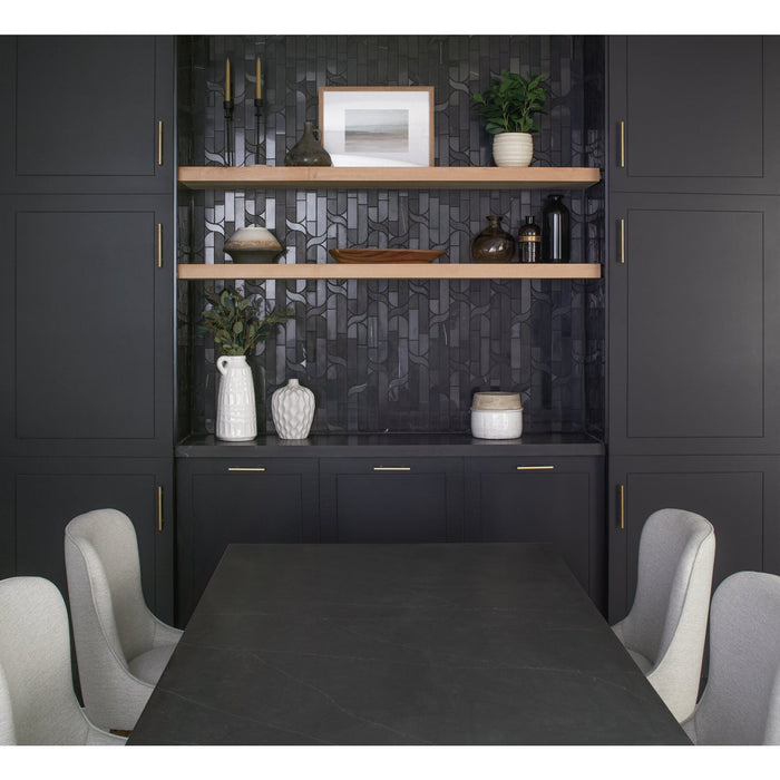 Daltile - Pietra Divina 12 in. x 11 in. Cupola Mosaic - Nero Marquina Wall Install 2