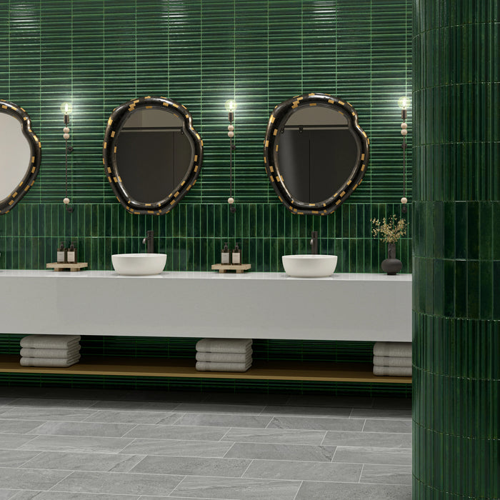 Daltile - Remedy - 2 in. x 10 in. Fluted Glazed Porcelain Tile - Herbal RD21 Bathroom Install