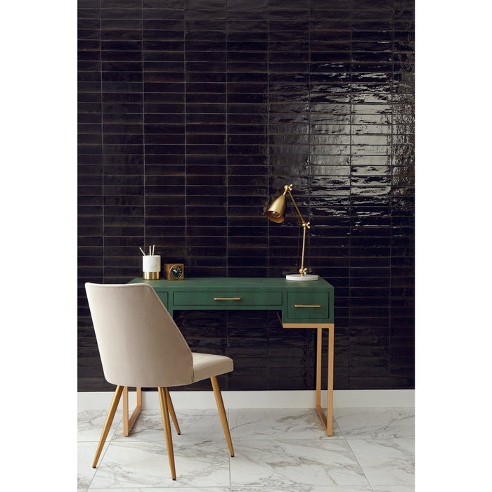 Daltile Marble Attache Lavish 12 in. x 24 in. Colorbody Porcelain Tile - Polished Pearl Arabesque Room Scene