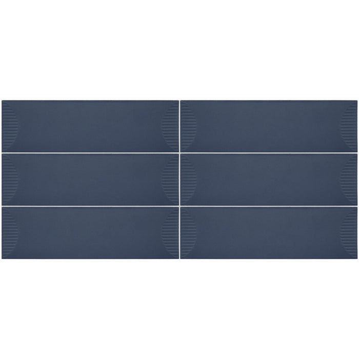 Daltile - Stencil 4 in. x 12 in. Ceramic Wall Tile - Half Moon Matte - Indigo Grid View