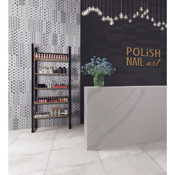 Daltile - Stagecraft - 3 in. x 12 in. Picket Deco Wall Tile - Ensemble Black Mix SC70 Room scene