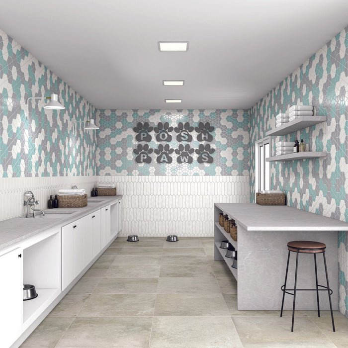 Daltile - Stagecraft - Undulated Kaleidoscope Mosaic - Matte Arctic White 0790 Installed