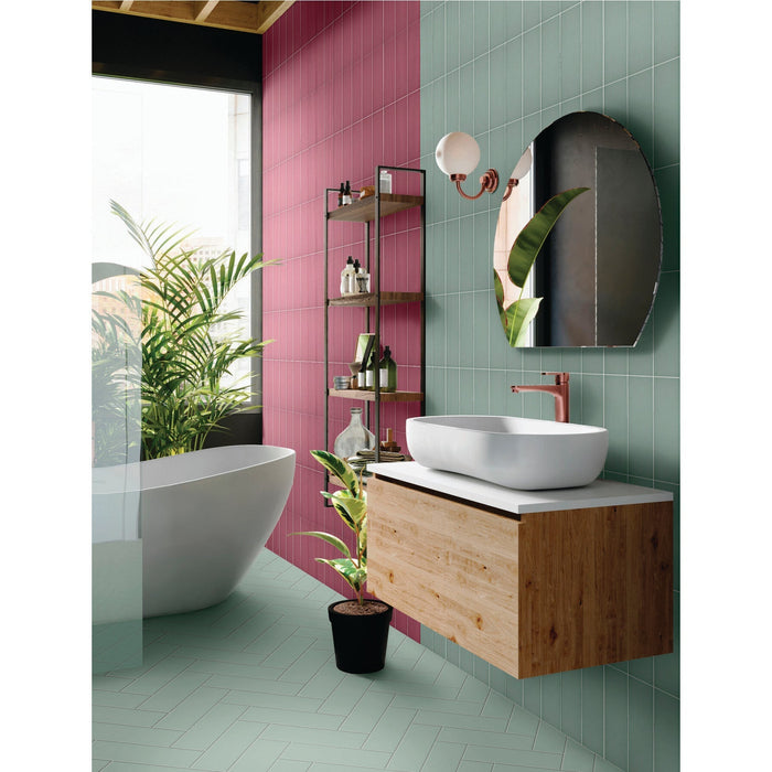 Daltile - Stencil 4 in. x 12 in. Porcelain Floor Tile - Berry Installed