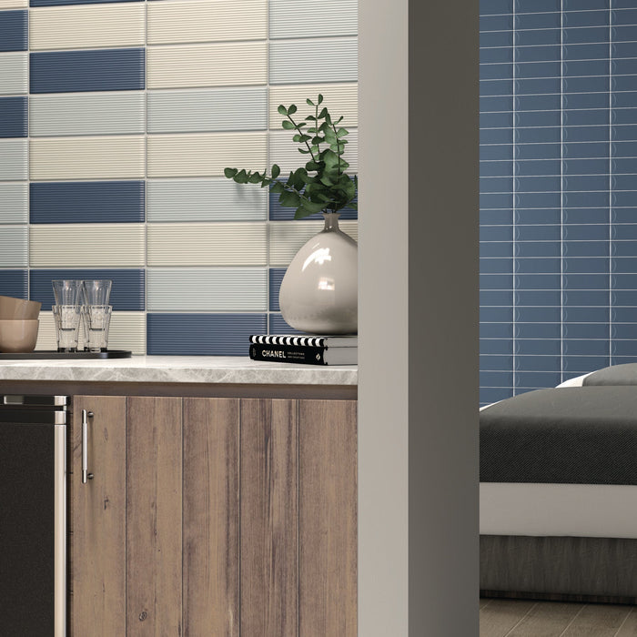 Daltile - Stencil 4 in. x 12 in. Ceramic Wall Tile - Half Moon Matte - Indigo Wall Install