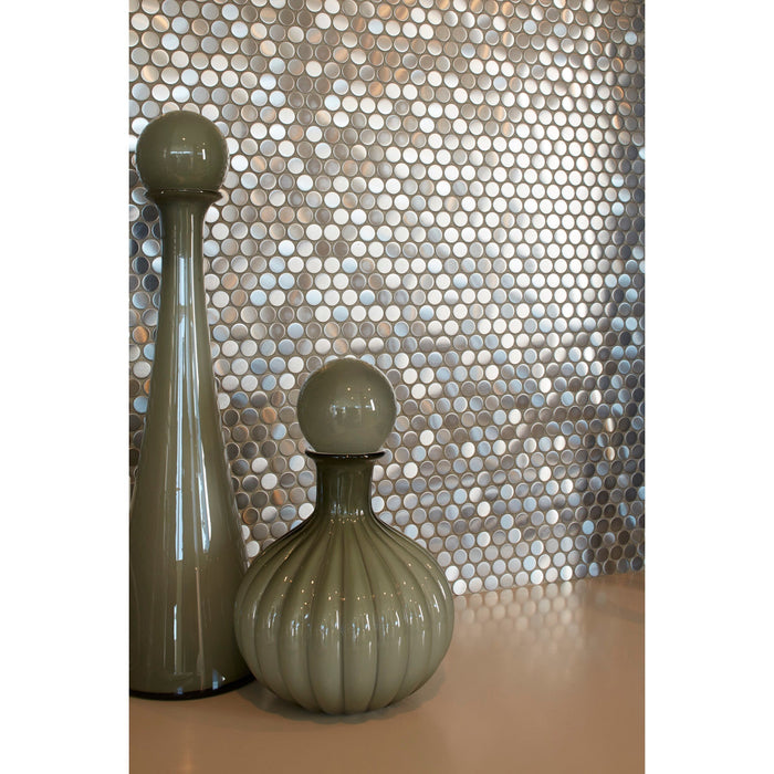 Daltile - Metallica Penny Round Mosaic - Stainless Steel Installed