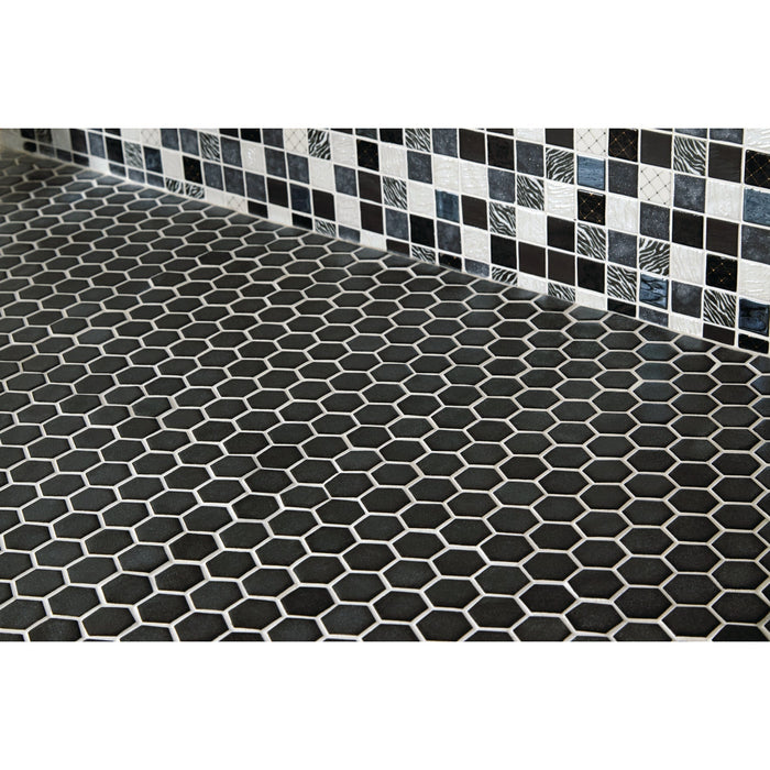 Daltile Uptown Glass 1 in. x 1 in. Hex Glass Mosaic - Matte Ebony Instaled