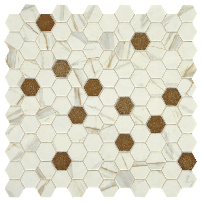Daltile Uptown Glass 1 in. x 1 in. Metallic Hex Glass Mosaic - Posh Chiffon