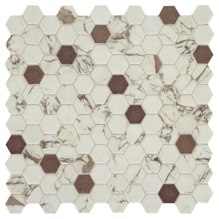 Daltile Uptown Glass 1 in. x 1 in. Metallic Hex Glass Mosaic - Posh Bronze
