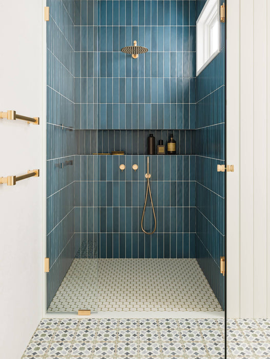 Bedrosians Tile & Stone - Makoto 2" Round Floor & Wall Mosaic - Shoji White Shower Install