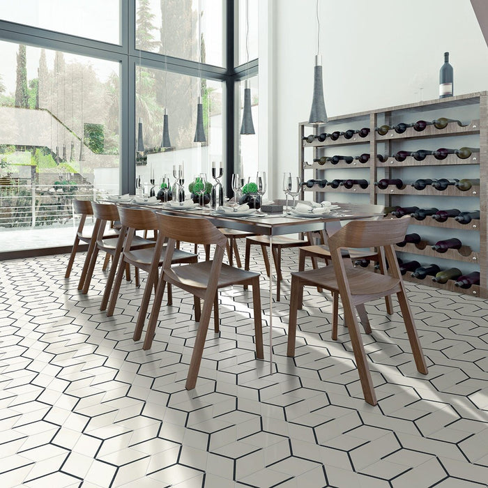 Daltile - Bee Hive Medley 8.5 in. x 10 in. Deco Porcelain Tile - Cube Positive Installed