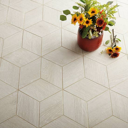タイルキューブ② Daltile - Emerson Wood 3D Cube Mosaic - Ash White — Floorzz