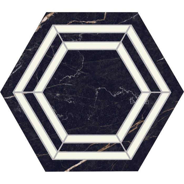 Daltile - Perpetuo - 8 in. Hexagon Glazed Porcelain Floor Tile Deco - Tuxedo Matte 4