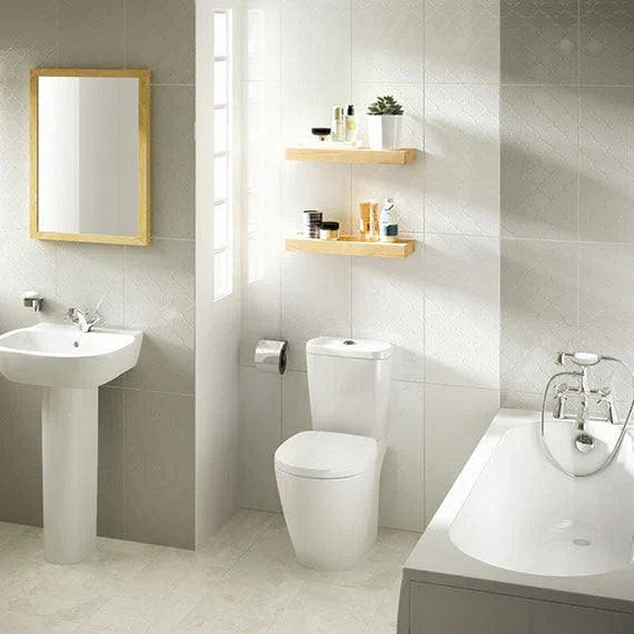 Daltile - Showscape - 12 in. x 24 in. Arabesque Textured Ceramic Wall Tile - Stylish White wall installation