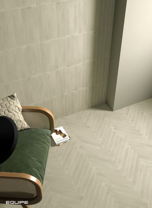 Equipe - Corsica Collection - 2 in. x 16 in. Tile - Agave floor and wall installation