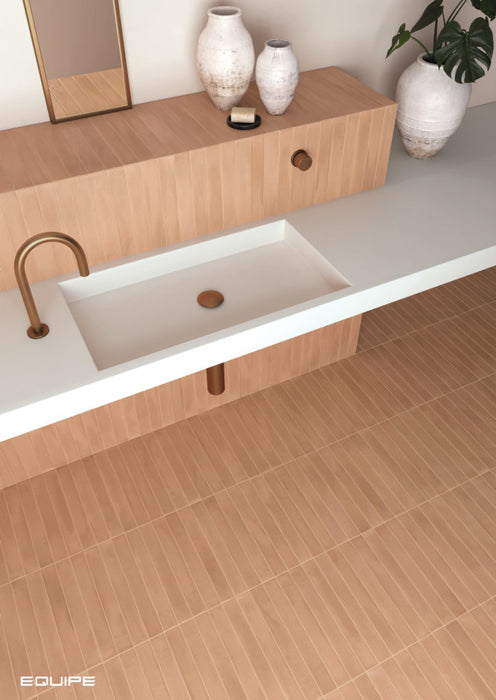 Equipe - Corsica Collection - 2 in. x 16 in. Tile - Sundown Clay floor and wall installation