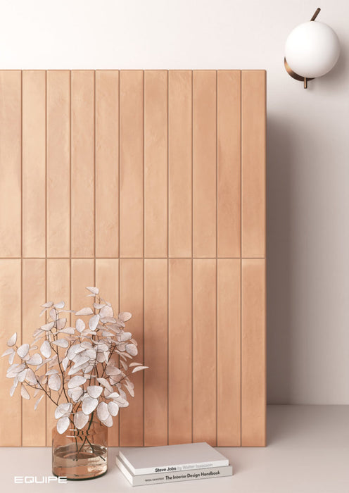 Equipe - Corsica Collection - 2 in. x 16 in. Tile - Sundown Clay wall installation