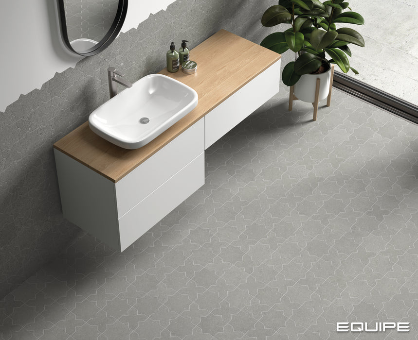 Equipe - Elda Star and Cross Collection - 5 in. x 5 in. Porcelain Tile - Grey Installed
